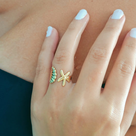 Azure Shell and Starfish Ring