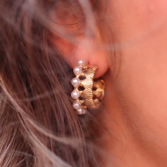 Anita Pearl and Shell Hoop Earrings