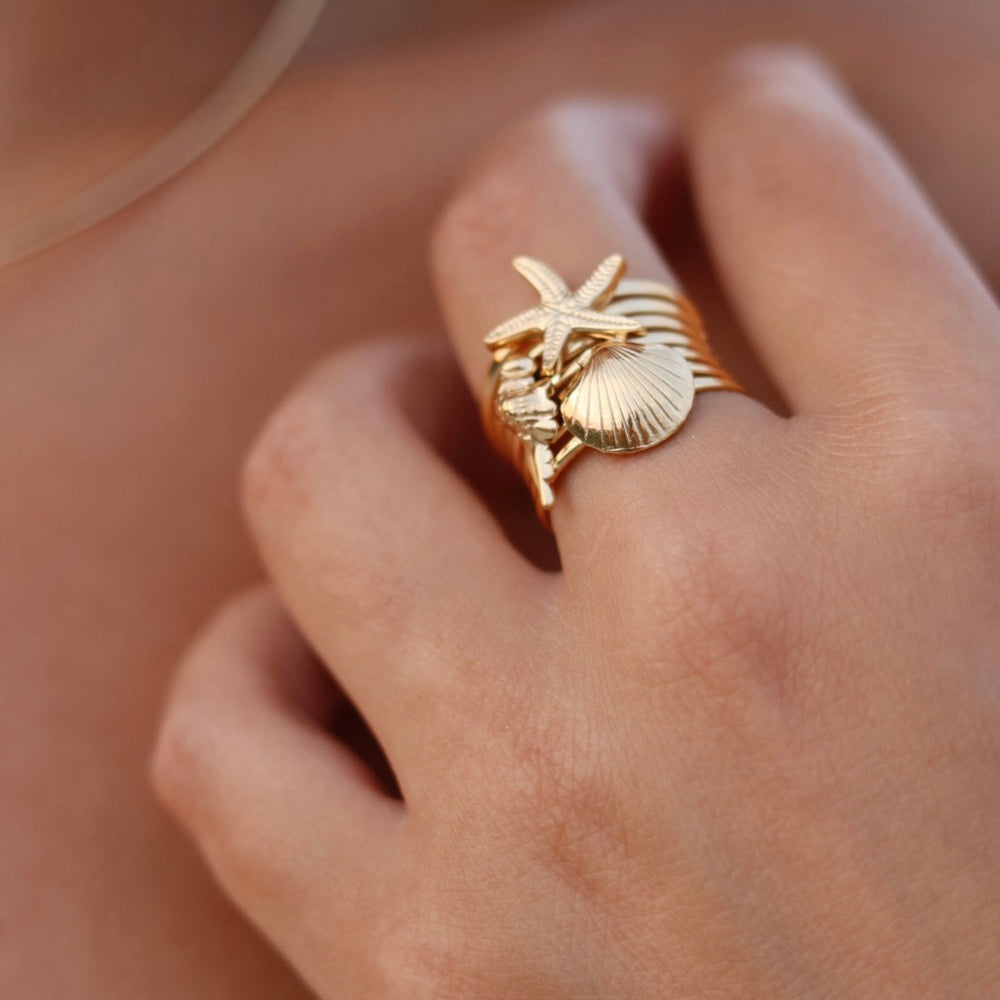 Leontina Conch Starfish Shell Adjustable Ring