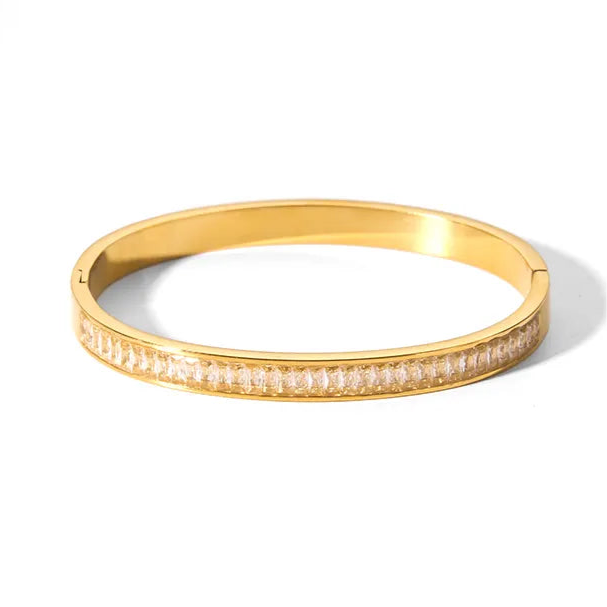 Diamond Emerald Cut Bezel Bangle