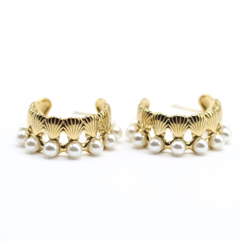 Anita Pearl and Shell Hoop Earrings