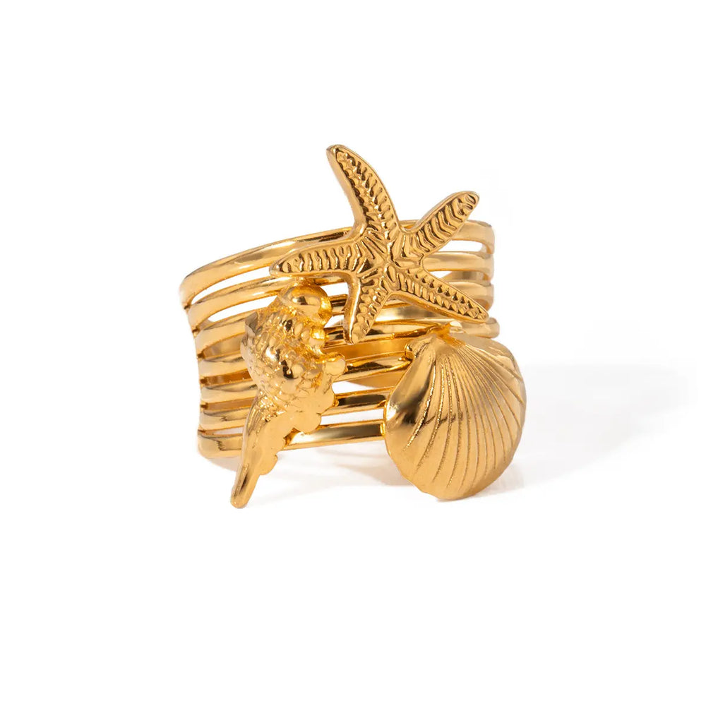 Leontina Conch Starfish Shell Adjustable Ring