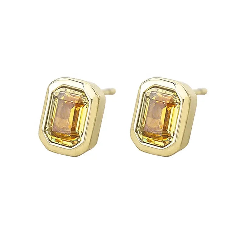 Champagne Bezel Emerald Studs