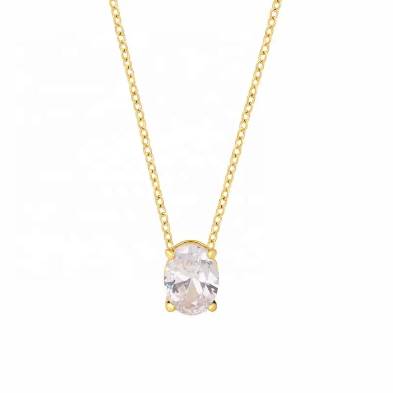 Solitaire Diamond Oval Necklace