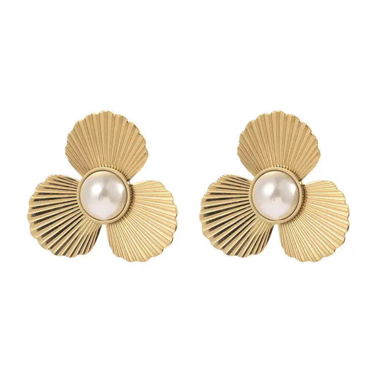 Camellia Pearl Shell Flower Earrings