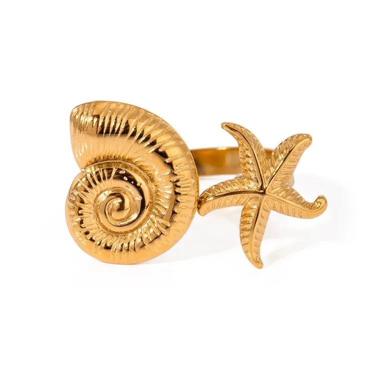 Cecilia Conch Shell and Starfish Adjustable Ring