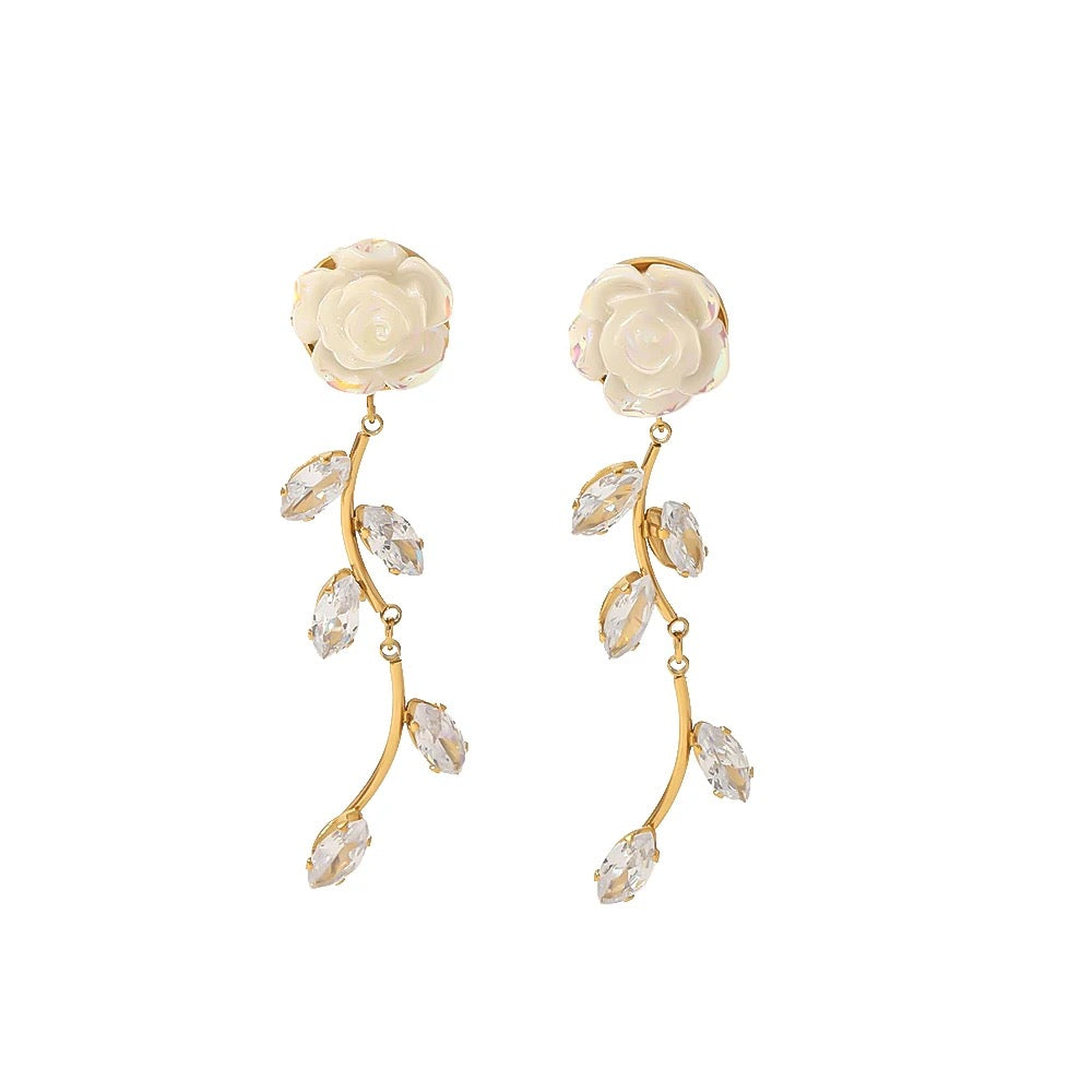 Flower Bridal Diamond Drop Earrings