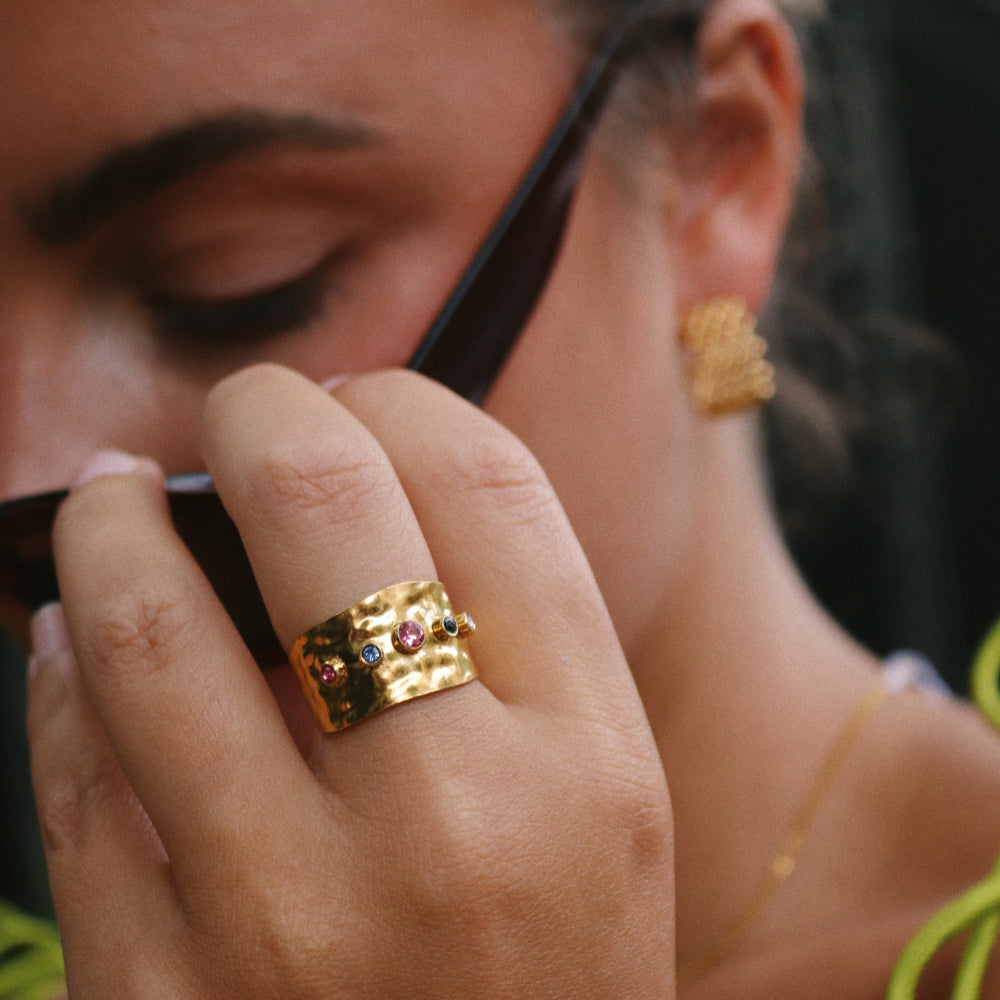 Alexia Hammered Multi Stone Ring