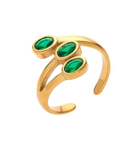 Olive Three Stone Emerald Ring