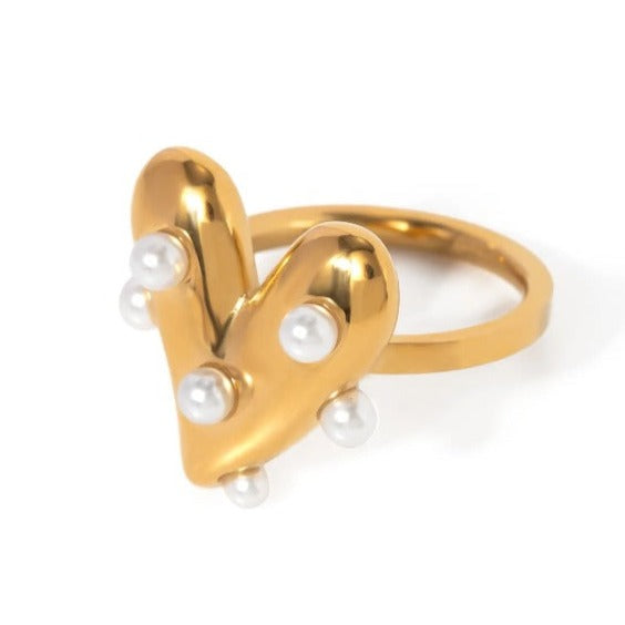 Penelope Pearl Heart Adjustable Ring