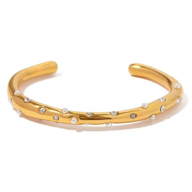 Penelope Pearl Zircon Cuff Bracelet